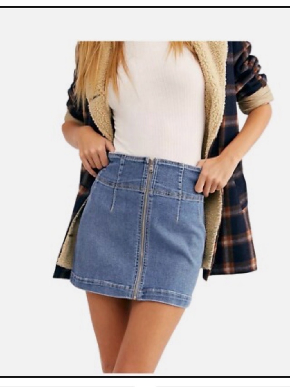We The Free Light Blue High-Rise Front-Zip Denim Mini Skirt